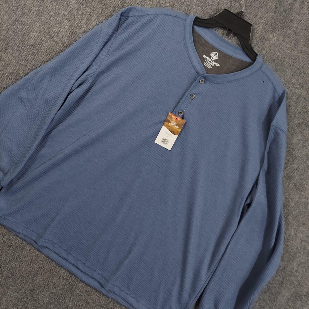 Alpine Lakes‎ Shirt Mens 2XL Blue Thermal Henley Long Sleeve Waffle Knit Top